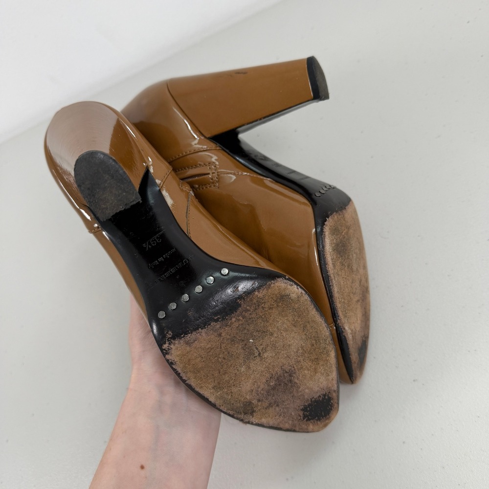 Burberry Patent Leather Chunky Heel Ankle Boots Size 39.5 9.5‎ Tan Western - Picture 12 of 13
